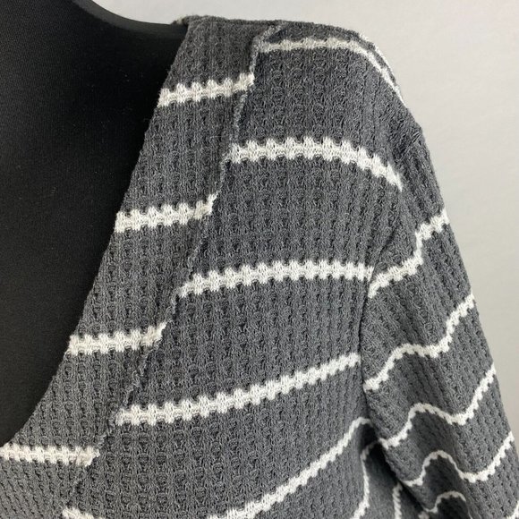 Altar'd State S Gray White Stripe Waffle Knit Long Sleeve Top Rounded Hem - Picture 5 of 12
